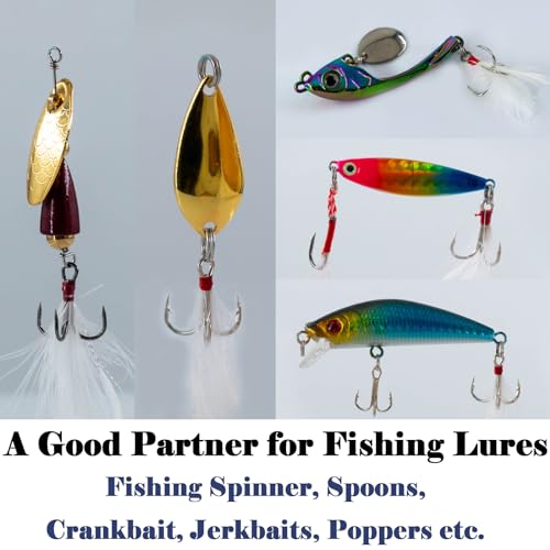 FishTrip Feathered Treble Hooks Fishing, 15Pcs Dressed Treble Hook Size 10 8 6 4 2 for Fishing Spoons Spinner Crankbait Jerkbait - size: 6#_15pcs