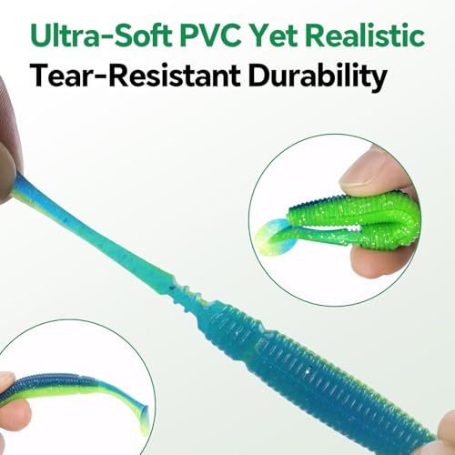 Clearance Bionics-Designed Durable Soft Plastic Fishing Lures Kit with Bonus Accessories, 3/4/5/6 Inch, 9-Type Lifelike Swimbaits in One Gear Set Included Tackle Box for Bass - color: Blue-green