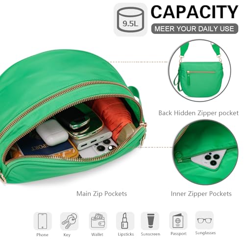 Pure Colour Crossbody Bum Bags for Women Spacious Checkered Cross body Bag Nylon Trendy Fanny Pack for Travel - color: Green