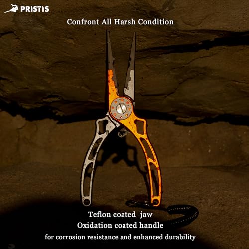 Pristis UTA II Fishing Pliers, Multi-Function Split Ring Plier Gear, Saltwater Resistant Teflon Coated Locking Hook Remover Cutter, Stainless Steel Top & Aluminum Body Tool Kit Tackle Set for Bass