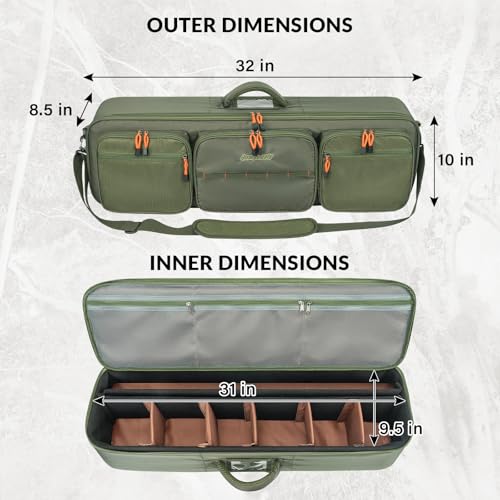 QualyQualy Fly Fishing Rod Travel Case, Heavy-Duty Fly Rod Bag Padded Protection & Portable Travel Fishing Rod Case with Shoulder Strap