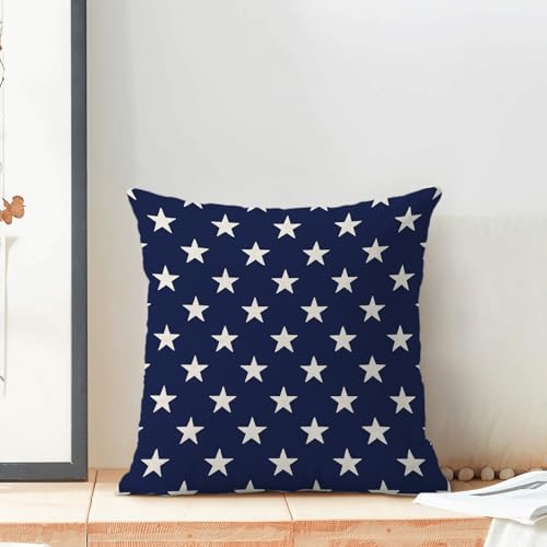 4th of July Pillow Covers 16x16 Inch Set of 2 Independence Day Navy Blue Stars Throw Pillows Patriotic Memorial Day Decorative Pillowcase Linen Cushion Cases for Bed Sofa Couch - color: 4th of July-01, size: 16" x 16" (Pack of 2)