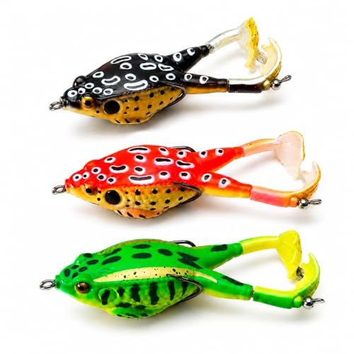 Keenjorika Soft Frog Fishing Lures 3 Pack, Topwater Floating Weedless Frog Baits with Rotating Kicking Legs, Lifelike Soft Swimbaits for Bass, Trout, Snakehead Fishing, Freshwater & Saltwater - color: 1/5/7