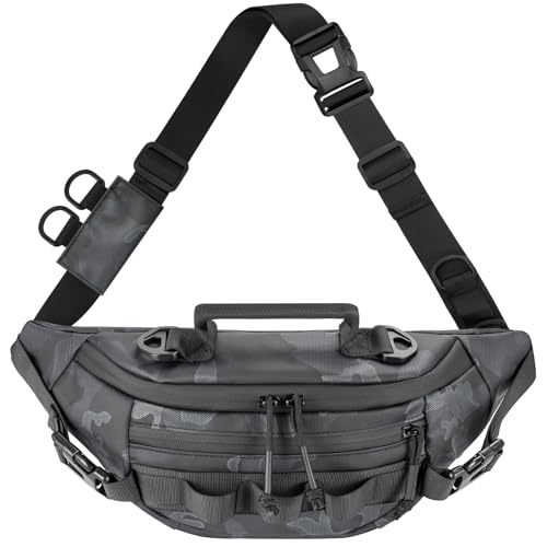 THKFISH Fishing Waist Pack, Fishing Tackle Bag Waterproof Fanny Pack for Women & Men Portable Sling Bag - color: Black Camo-REGULAR