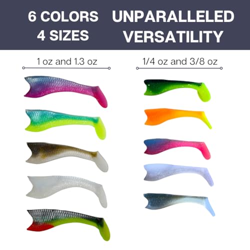 Mackinaw Shad Pre Rigged Swimbait, Paddle Tail Swim Baits, Ready to Fish Soft Plastic Swimbaits, Swim Baits for Bass Fishing, Saltwater Fishing Lures and Freshwater Fishing Lures - color: Ice White