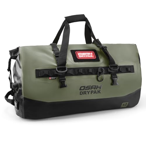 OSAH DRYPAK Waterproof Duffel Bag 25L/40L/60L – Heavy-Duty Motorcycle Tail Bag, Roll-Top Dry Bag for Travel, Camping, Boating, Kayaking, Outdoor Adventure - color: OLIVE, size: 40L