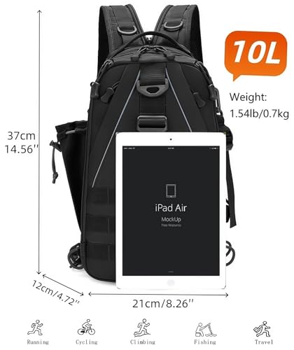 Tactical 10L MOLLE Bag for Fishing Trekking Survival Camping Fitness | Multiple independent pockets, tackle box slots,High-strength nylon,Multiple independent pockets, tackle box slots - color: Black