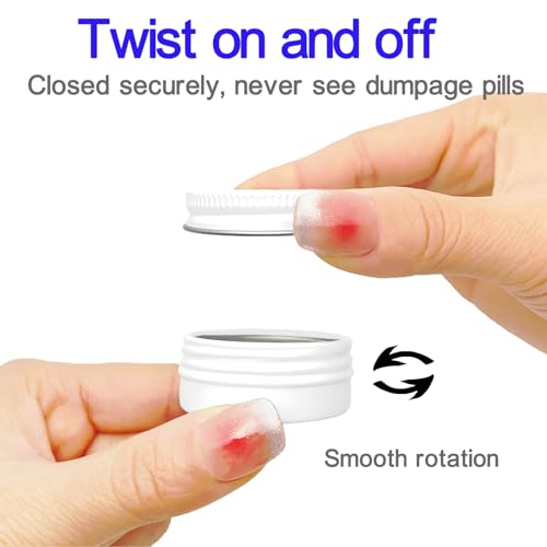 Extra Small Single Pill Box for Purse (3 Pack), Aluminum Screw Top Pill Container, 3 Times a Day Portable Waterproof Single Pill Case for Vitamins, Fish Oils, Supplements (White) - color: White