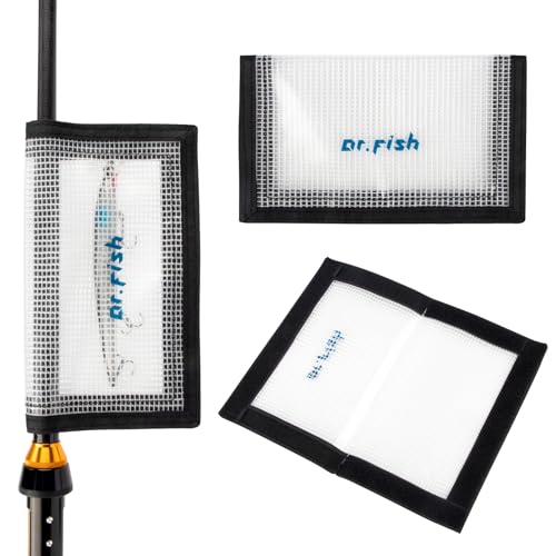 Dr.Fish 3 Pack Fishing Lure Wraps, Clear PVC Lure Hook Covers Fishing Rod Wraps Protectors Holder Storage in 2 Sizes for Hooks, Rod and Tackle Organizer - color: Mesh, size: L: 7×4.1"-3 Pack