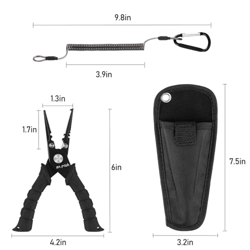 Dr.Fish Fishing Split Ring Pliers Fish Lip Gripper Hook Remover Black | Freshwater & Saltwater Fishing Tools: 420 Stainless Steel Lip Gripper Hook Remover with PVC Handle, Lanyards and Sheath - color: Black-6"