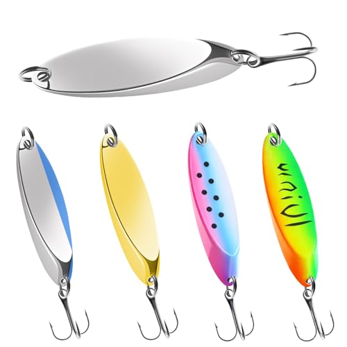 Fishing Jig Spoons Lure Set, 5pcs/25pcs Hard Metal Spinner Baits Spoon Premium Durable Treble Hooks for Bass Salmon Trout Lures Saltwater & Freshwater (5g/7g/10g/15g/20g/21g) - color: 5pcs-7g