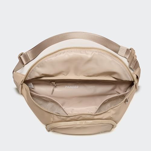 Pander Everywhere Belt Bag Crossbody Fanny Pack with Mesh Pockets and Adjustable Strap, 6L / Raw Linen - color: Raw Linen, size: 6L (104cm Strap)