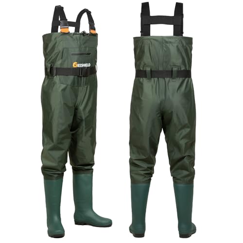Waterproof Bootfoot Chest Waders – Lightweight 2-Ply Nylon/PVC for Fishing & Hunting with Boot Hanger - size: M9/W11