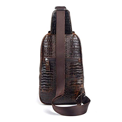 Hebetag Crocodile Genuine Leather Sling Chest Bag for Men Travel Outdoor Hunting Hiking Camping Crossbody Shoulder Pack Pouch Backpack Daypack Coffee - color: #13coffee