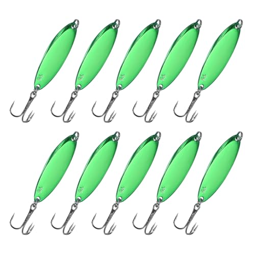 Fishing Spoons Lures, Metal Saltwater Treble Trout Lures Jigging Spoon with Treble Hooks Casting Spinner Baits - color: Green, size: 7g / 1/4oz