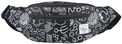 Vibe Festival Gear Rave Fanny Pack for Women Men – Festival, 4 Pockets, Adjustable Strap, Cute Waist Bag, Crossbody Belt Bag, Hiking, Running, Cycling - color: Black White Tribal, size: Fits Most