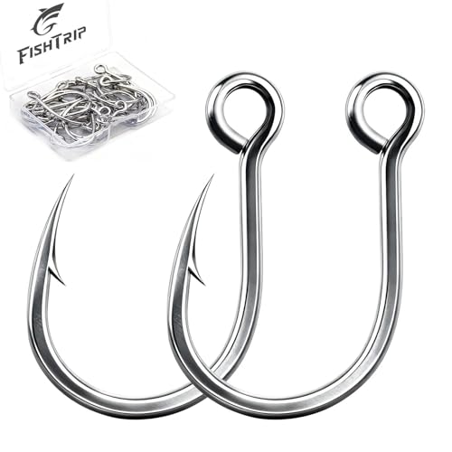 FishTrip Fishing Inline Single Hooks - in Line Hooks for Treble Hook Replacement for Lures Plugs Saltwater Freshwater Size 6 4 2 1 1/0 2/0 3/0 - color: Standard Silver 1, size: 1#_25pcs