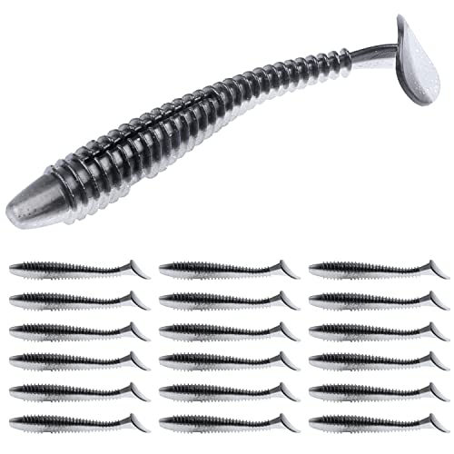 RUNCL Swimbaits Paddle 10/20/30/40PCS, 5/4/3/2 Inchs Paddle Tail, Soft Lure for Trout Crappie Bass, Durable Plastic Bait Swimmer for Saltwater/Freshwater, Fishing Lover's Gift - color: Black Silver, size: 4in, 20pcs