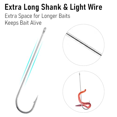 Dr.Fish 100 Pack Aberdeen Hooks Freshwater Fishing Hooks, Extra Long Shank Light Wire, Crappie/Bass/Bream/Bluegill/Panfish Fishing - size: #4-100 Pack