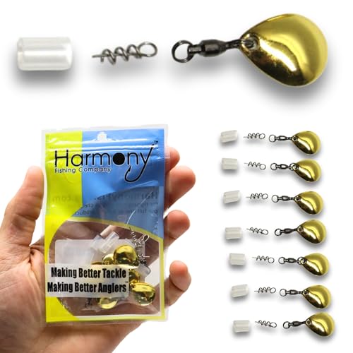 Harmony Fishing Company - [7 Pack] Tail Spinners (Hitchhikers for Soft Plastic/senko Fishing Lures, Willow or Colorado Blade) - style: Colorado Blade (7 Pack, Gold)