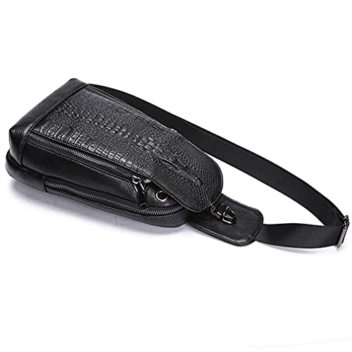 Hebetag Crocodile Genuine Leather Sling Chest Bag for Men&Women Travel Outdoor Hunting Hiking Camping Crossbody Shoulder Pack Pouch Backpack Daypack Black - color: #13black