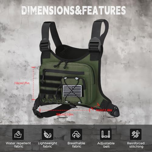 koculemi Outdoor Sports Chest Bag for Men, Chest Vest Holster Fits Most Pistols, EDC Travel Chest Pack for Running, Hiking - color: Olive