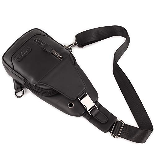 Hebetag Leather Sling Bag Hiking Daypack for Men Women Outdoor Travel Camping Fishing Crossbody Shoulder Chest Pack Daypack Small Black - color: #05black