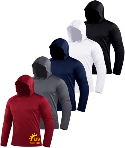 ZITY 5 Pack Men's Sun Protection Long Sleeve Hoodie Shirts UPF 50+ Fishing Shirts Lightweight Athletic Rash Guard Sweatshirts - color: Darkgray/Darkblue/White/Red/Black, size: Medium