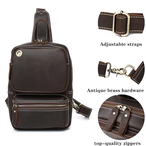 Genuine Leather Sling Bag for Men Women Shoulder Backpack Satchel Crossbody Chest Casual Outdoor Daypack - color: #05deep Brown