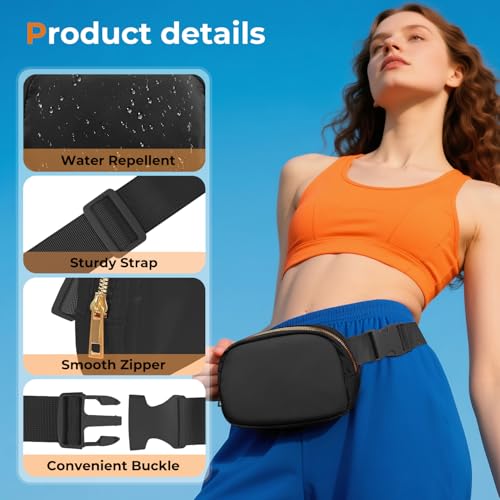 Belt Bag Zipper Fanny Pack Crossbody Bags for Women,Fashion Waist Packs, Water Repellent Two Way wear with Adjustable Strap Gifts for Teenage Girls Women Men(Black) - color: Black