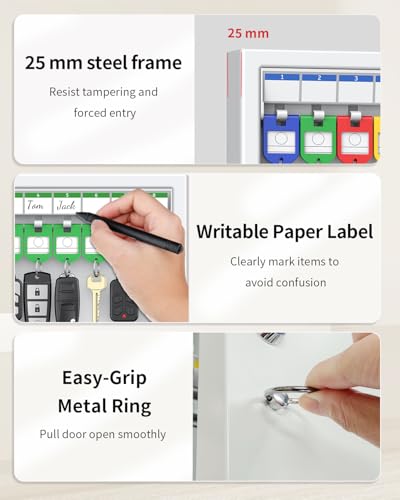 Uniclife 32 Position White Key Lock Box, Wall Mount Key Box, Car Key Organizer with Writable Key Racks and Tags, Security Key Cabinet, Car Key Holder Storage Box for Office Hotel & Company - color: White, size: 32-key(key lock)