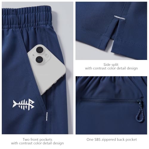 BASSDASH Men’s 7” Fishing Shorts UPF 50+ Lightweight Water Resistant Quick Dry for Hiking with Zipper Pocket FP06M - color: Dark Blue, size: Large