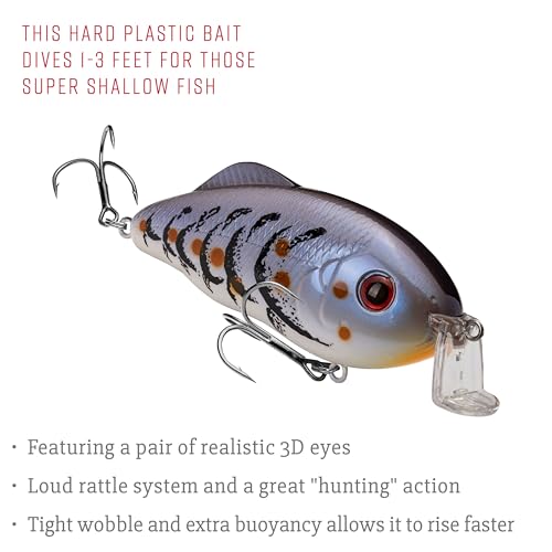 Strike King Hybrid Hunter Shallow Jr. Fishing Lure, Shallow Diving Crankbait, 90-Degree Bill, 3D Eyes, Loud Rattle, Dives 1 to 3-Feet,Size 4 & 6 Treble Hooks - color: Blue Craw, size: 1 oz