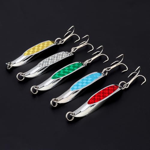 5pcs Fishing Lures Fishing Spoon, Trout Bass Lures Spinning Spoon, Hard Metal Spinner Baits Fishing Lure Spinnerbait