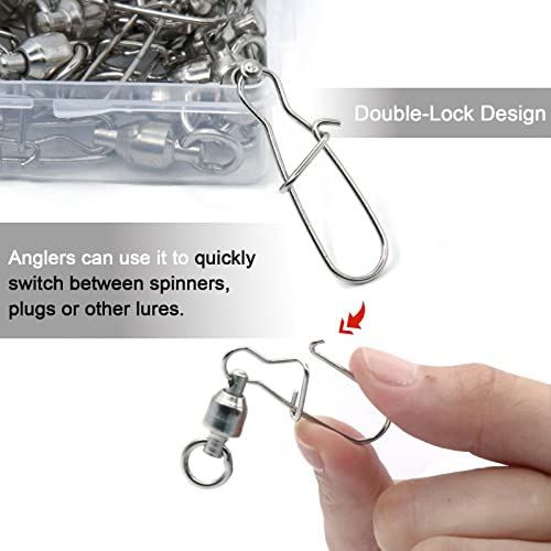 FishTrip Snap Swivels 30Pack Ball Bearing Fishing Swivels Saltwater 0#-10# Duo Lock Barrel swivels Fishing Clips Swivels Fishing Tackle - size: Size3 (60lbs) 30pcs