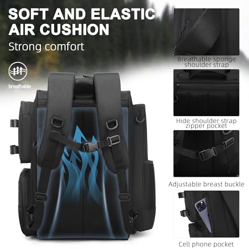 WANOON Waterproof Fishing Backpack with 2 Rod Holders, Fits Tackle Boxes | 42L Large Capacity Black Fishing Bag, Multiple Pockets for Organized Storage, Ideal for Outdoor Fishing - color: Black, size: 42L-Without Tackle Boxes