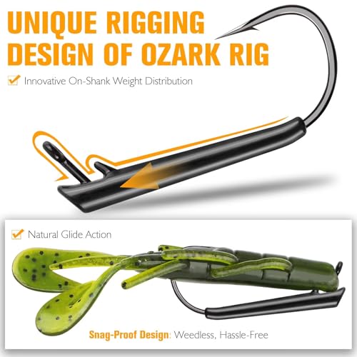 Dovesun Ozark Rig Fishing Hooks, 12PCS Weedless Weighted Jig Heads for Soft Plastics, 3/0 Texas Rig Hooks for Bass Fishing, Freshwater & Saltwater, 1/8 oz 1/4 oz 3/8 oz - color: 3/8OZ - 12PCS
