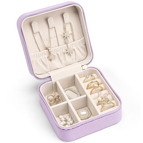 VLANDO Small Travel Jewelry Box Organizer - Girls Women Gift Rings Earrings Necklaces Jewelry Storage Display Case Purple - color: F.Purple