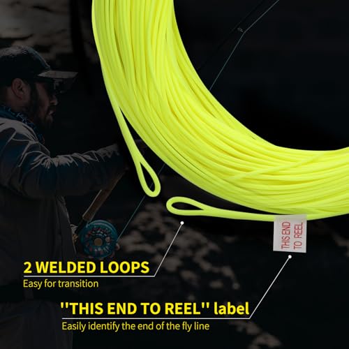 Maxcatch Fly Fishing Line Combo Kit, Weight Forward Floating Line with Two Welded Loops, Backing Line, Tapered Leader and Tippet - color: Fluo Yellow, size: WF3F-100FT