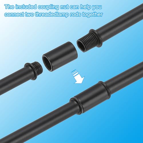 PATIKIL Straight Pipe Lamp Stems Rod Kit, 4Set M10 Carbon Steel 70mm(2.76") Long Double End Thread Rod with Coupling Nuts Sleeve Connector for Table Lamps Chandeliers, Black - color: Black, size: 70mm(2.76")