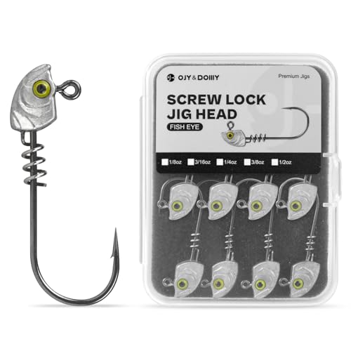 15-Pack Screw Lock Swimbait Jig Heads – 3D Chartreuse Eyes 1/8 3/16 1/4 3/8 1/2 oz, 3/0 & 4/0 Fishing Hooks - color: Raw, size: Assorted - 15Pack