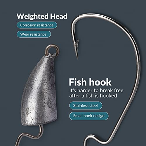 THKFISH Weedless Swimbait Jig Heads for Bass Fishing, Weighted Texas Rig Hook Fishing Hooks Saltwater Freshwater 1/8 oz, 1/6 oz, 1/4 oz, 3/8 oz, 1/2 oz,3/4 oz - color: A-Crank hook, size: 5g(1/6 oz)-3/0#-10pcs
