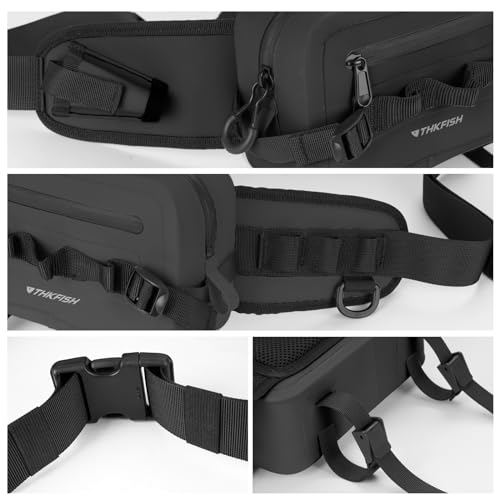 THKFISH Waterproof Fishing Waist Pack with Fishing Rod Holder, Airtight Zipper Closure, Lightweight Sling Fishing Waist Bag for Fly Fishing - color: Black