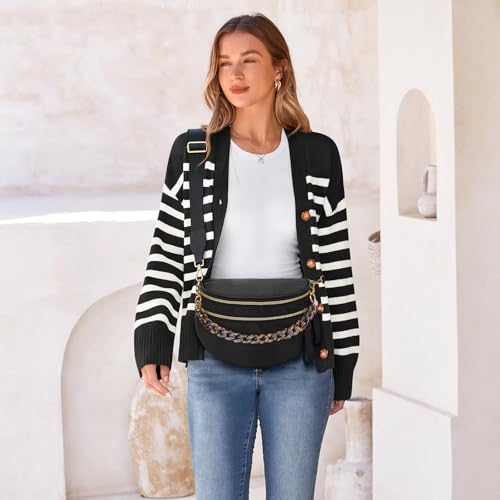 Crossbody Bags for Women, Checkered Bum Bag Crossbody, Spacious Nylon Shoulder Handbag Mom Bag (Black+Amber Chain) - color: Black+Amber Chain