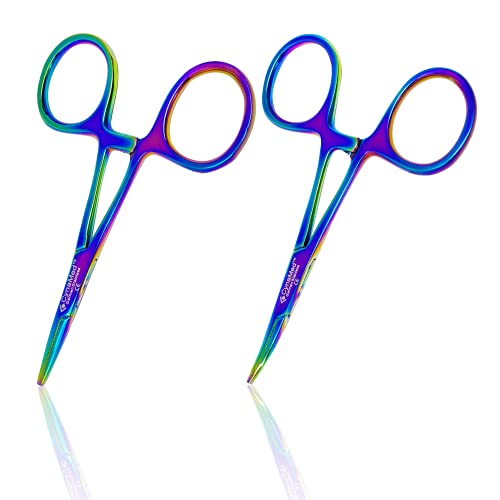 Cynamed Mosquito Hemostatic Forceps with Multicolor/Rainbow Titanium Coating - Premium Quality - Hemostat Clamping Pliers with Serrated Jaws - 3.5 in. (Straight) - style: Straight