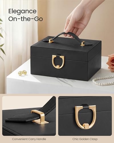 SONGMICS 2-Layer Jewelry Box Organizer, Jewelry Storage Case with Removable Tray and Handle, for Necklaces, Earrings, Rings, Bracelets, 6.7 x 8.1 x 3.7 Inches, Gift Idea, Black UJBC208BZ01S - color: Black