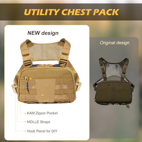 Tactical Chest Pack Bag Molle EDC Pouch Bag with CCW Compartment Adjustable Strap Workouts Fishing Hunting - color: Coyote Brown