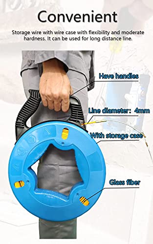 Fish Tape Steel Wire Puller 4mm 67-Foot With a wire storage caseWire-through tool Twist-shaped wire for wiring, and incoming lines in the attic, etc Dual Range for Broad Application[4mm 67-Foot] - size: 67FT