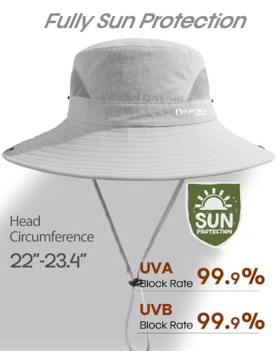 FURTALK Mens Bucket Sun Hat UPF 80+ Wide Brim Hiking Fishing Beach Outdoor Hats - color: Light Grey