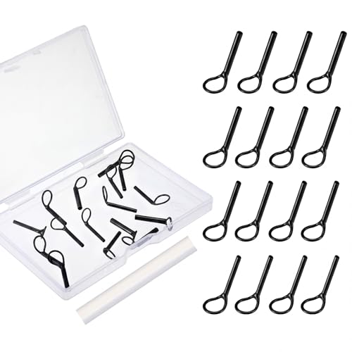 Fly Fishing Rod Tip Repair Kit 16 Pcs Tip Tops (4, 4.5, 5, 5.5) with 2 Glue Sticks, Metal Replacement Tips Portable Fishing Pole Repair Set for Fly Rods Broken Fish Pole